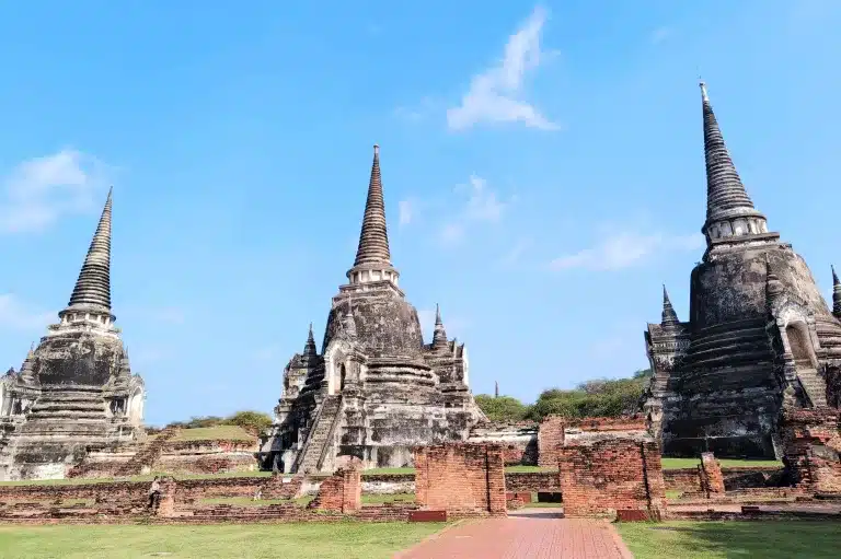 The three chedis (spires) of Wat Phra Si Sanphet in Ayutthaya, Thailand.